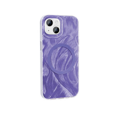 Apple iPhone 13 Case Magsafe Charging Featured Brush Paint Patterned Zore Palette Cover Purple