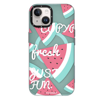 Apple iPhone 13 Case Magsafe Charging Featured Summer Fruit Patterned Youngkit Fruity Flavor Series Cover Turquoise