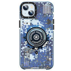 Apple iPhone 13 Case Magsafe Charging Featured YoungKit Camouflage Series Cover Blue