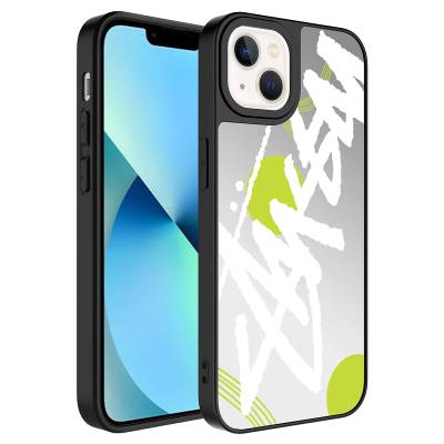 Apple iPhone 13 Case Mirror Patterned Camera Protected Glossy Zore Mirror Cover Yazı