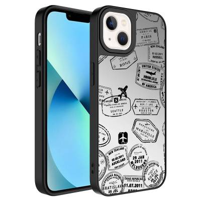 Apple iPhone 13 Case Mirror Patterned Camera Protected Glossy Zore Mirror Cover Seyahat