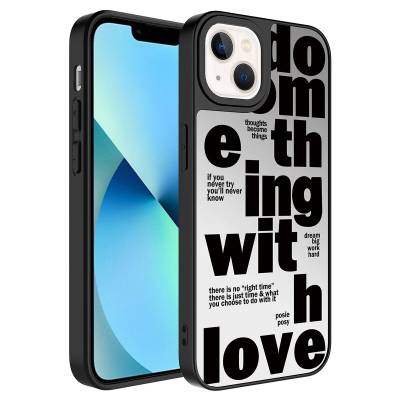 Apple iPhone 13 Case Mirror Patterned Camera Protected Glossy Zore Mirror Cover Love