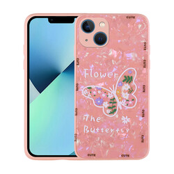 Apple iPhone 13 Case Patterned Hard Silicone Zore Mumila Cover Pink Flower