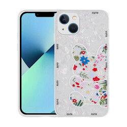 Apple iPhone 13 Case Patterned Hard Silicone Zore Mumila Cover White Rabbit