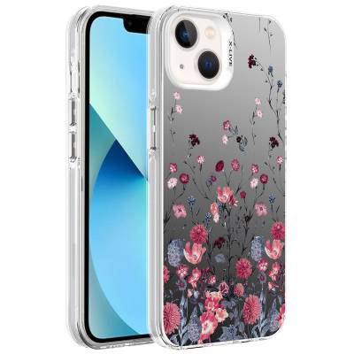 Apple iPhone 13 Case Patterned Zore Silver Hard Cover Çiçek