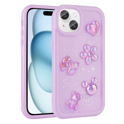 Apple iPhone 13 Case Relief Figured Shiny Zore Toys Silicone Cover Purple