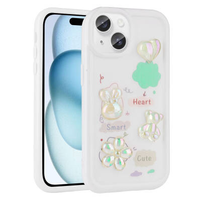 Apple iPhone 13 Case Relief Figured Shiny Zore Toys Silicone Cover White