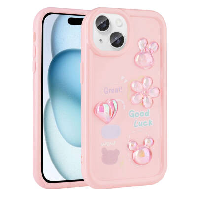 Apple iPhone 13 Case Relief Figured Shiny Zore Toys Silicone Cover Pink