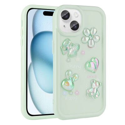 Apple iPhone 13 Case Relief Figured Shiny Zore Toys Silicone Cover Açık Yeşil