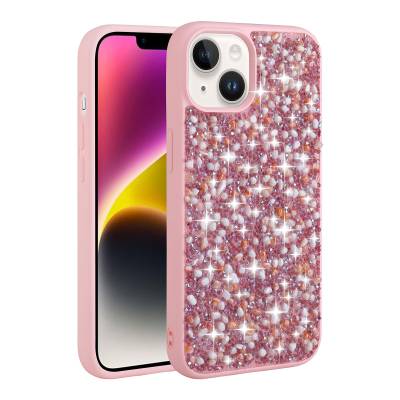 Apple iPhone 13 Case Shiny Stone Design Zore Linea Cover Pink