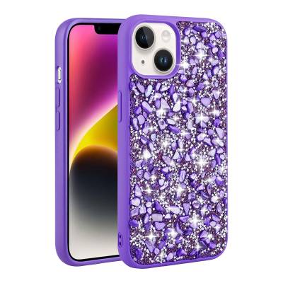 Apple iPhone 13 Case Shiny Stone Design Zore Linea Cover Purple