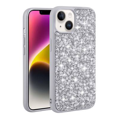 Apple iPhone 13 Case Shiny Stone Design Zore Linea Cover Silver