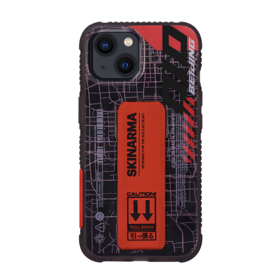 Apple iPhone 13 Case Skinarma Transparent Patterned Stand Ryoiki Cover Black-Red