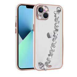 Apple iPhone 13 Case Stone Decorated Camera Protected Zore Blazer Cover With Hand Grip White