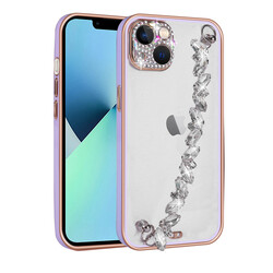 Apple iPhone 13 Case Stone Decorated Camera Protected Zore Blazer Cover With Hand Grip Lila