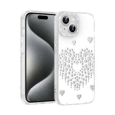 Apple iPhone 13 Case Teardrop Rhinestones Zore Rivas Hard PC Cover White
