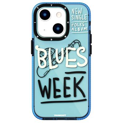 Apple iPhone 13 Case Transparent Color Text Themed Design YoungKit Jazz Series Cover Blue