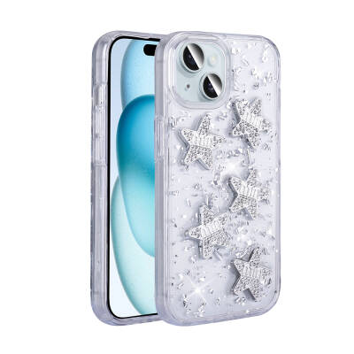 Apple iPhone 13 Case with Airbag Glitter Back Surface Zore Shimmer Silicone Cover Beyaz-Yıldız