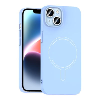 Apple iPhone 13 Case with M-Safe Charging and Camera Protection - Zore Elio Hard PC Cover Açık Mavi