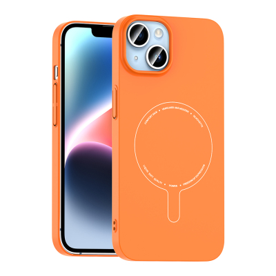 Apple iPhone 13 Case with M-Safe Charging and Camera Protection - Zore Elio Hard PC Cover Orange
