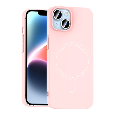 Apple iPhone 13 Case with M-Safe Charging and Camera Protection - Zore Elio Hard PC Cover Açık Pembe