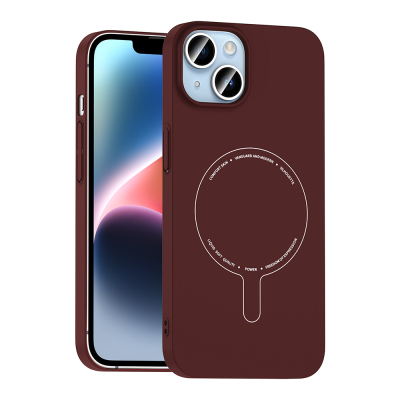 Apple iPhone 13 Case with M-Safe Charging and Camera Protection - Zore Elio Hard PC Cover Bordo