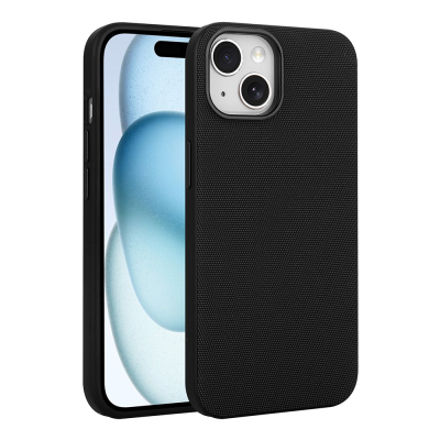 Apple iPhone 13 Case with M-Safe Charging Feature, Fabric Design, Zore Miami Hard PC Cover Black