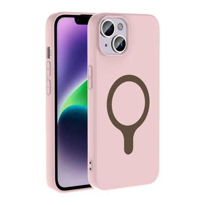 Apple iPhone 13 Case with M-Safe Charging Feature - Zore Aris Silicone Cover Açık Pembe