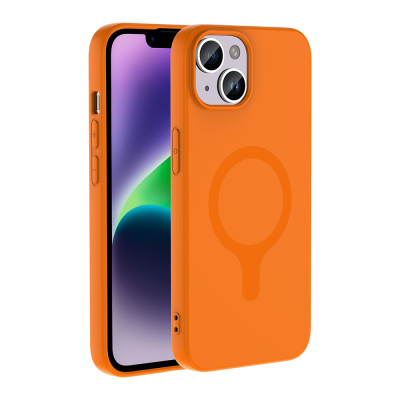 Apple iPhone 13 Case with M-Safe Charging Feature - Zore Aris Silicone Cover Orange