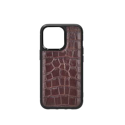 Apple iPhone 13 Case Wiwu Croco Pattern Calfskin Original Leather Cover Brown