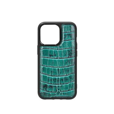 Apple iPhone 13 Case Wiwu Croco Pattern Calfskin Original Leather Cover Green