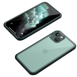 Apple iPhone 13 Case Zore Dor Silicon Tempered Glass Cover Dark Green