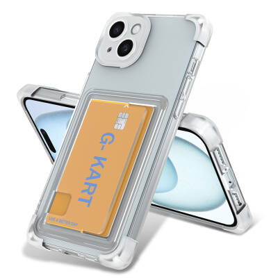 Apple iPhone 13 Case Zore G-Card Cover with Airbag Design and Transparent Card Holder Colorless