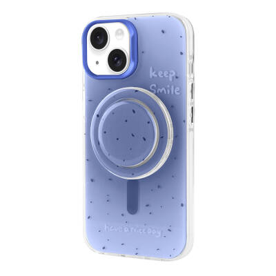 Apple iPhone 13 Case Zore Tiktok Cover with Magsafe Charging Feature and Plug-in Pop Socket Blue