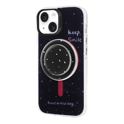 Apple iPhone 13 Case Zore Tiktok Cover with Magsafe Charging Feature and Plug-in Pop Socket Black