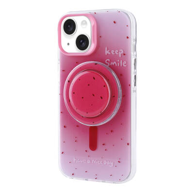 Apple iPhone 13 Case Zore Tiktok Cover with Magsafe Charging Feature and Plug-in Pop Socket Dark Pink