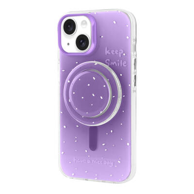 Apple iPhone 13 Case Zore Tiktok Cover with Magsafe Charging Feature and Plug-in Pop Socket Purple