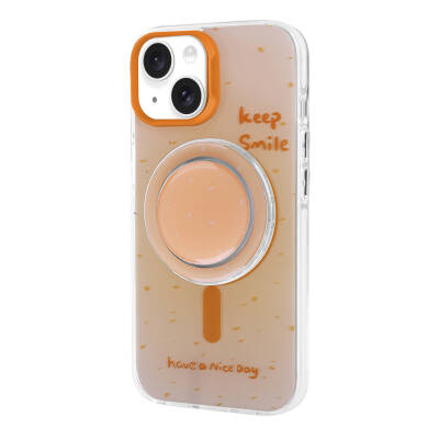 Apple iPhone 13 Case Zore Tiktok Cover with Magsafe Charging Feature and Plug-in Pop Socket Orange