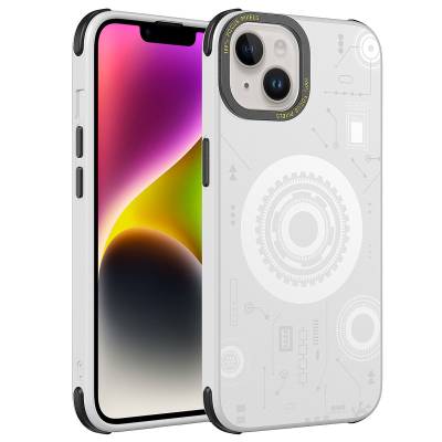 Apple iPhone 13 Case Zore Wireless Charging Patterned Hot Cover White