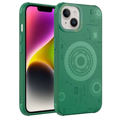 Apple iPhone 13 Case Zore Wireless Charging Patterned Hot Cover Dark Green