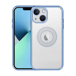 Apple iPhone 13 Kılıf Kamera Korumalı Logo Gösteren Zore Esta Kapak Mavi
