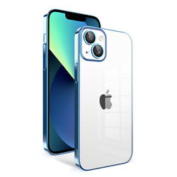 Apple iPhone 13 Kılıf Kamera Korumalı Renkli Çerçeveli Zore Garaj Kapak Mavi Açık