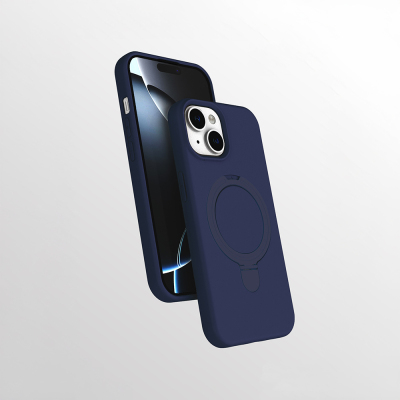 Apple iPhone 13 Kılıf M-safe Şarj Özellikli Standlı Zore Samara Kapak Lacivert