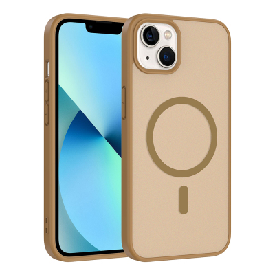 Apple iPhone 13 Kılıf M-safe Şarj Özellikli Zore Babet Kapak Desert Gold