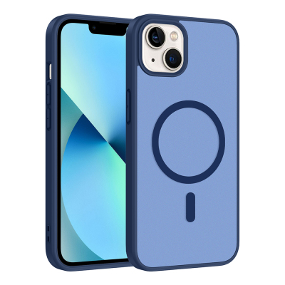 Apple iPhone 13 Kılıf M-safe Şarj Özellikli Zore Babet Kapak Mavi