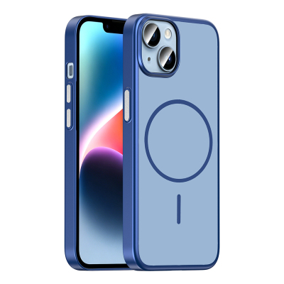 Apple iPhone 13 Kılıf M-Safe Şarj Özellikli Zore Lora PC Kapak Lacivert