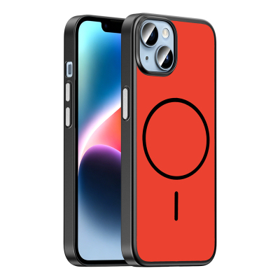 Apple iPhone 13 Kılıf M-Safe Şarj Özellikli Zore Lora PC Kapak Kırmızı-Gri