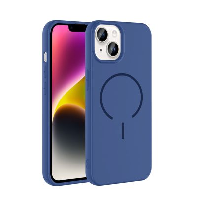 Apple iPhone 13 Kılıf M-safe Şarj Özellikli Zore Meta Kapak Lacivert