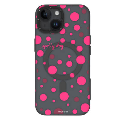 Apple iPhone 13 Kılıf Magsafe Şarj Özellikli Polka Dot Desenli Youngkit Spots Serisi Kapak Gri