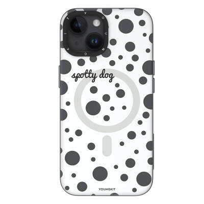 Apple iPhone 13 Kılıf Magsafe Şarj Özellikli Polka Dot Desenli Youngkit Spots Serisi Kapak Beyaz